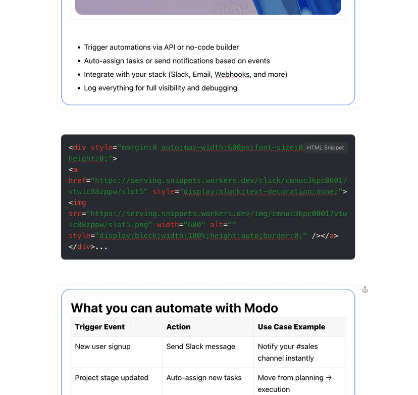 Example HTML code snippet